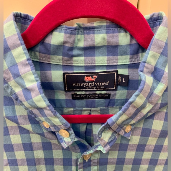 VINEYARD VINES Men’s Plaid Blue Green Button Down Shirt Size L EUC EASTER!!! - Picture 2 of 4